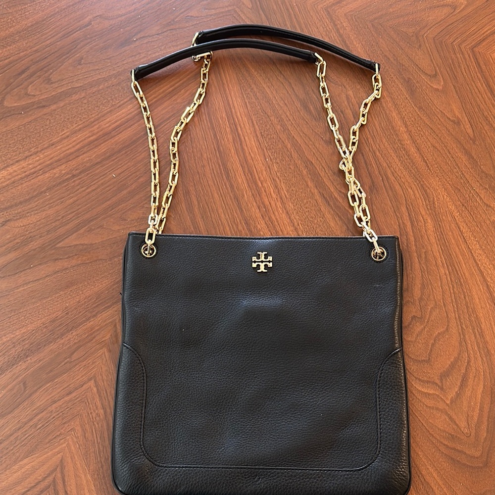 Tory Burch Black and Gold Shoulder Bag with Chain Straps